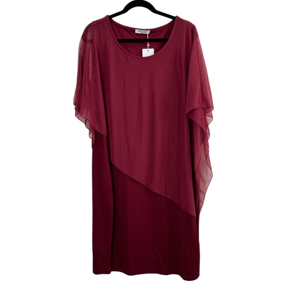 NWT SeSe Code Maroon Tunic Sheer Sheath Dress 2XL